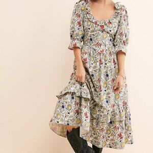 Meadows x Anthropologie Sycamore tiered cotton maxi dress in Floral sketch US 6
